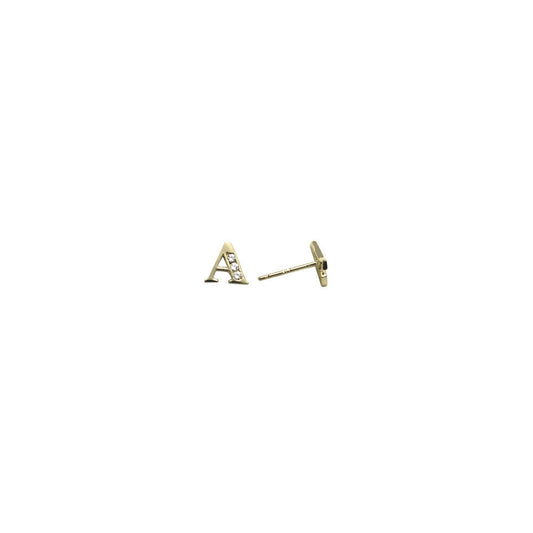 14k Yellow Gold CZ Initial A Stud Earrings