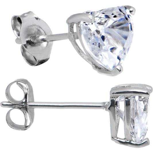 14k White Gold .47ct Basket Set Heart CZ Stud Earrings
