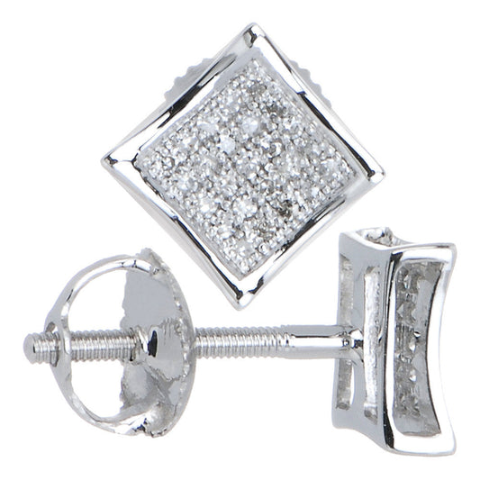 Solid 14k White Gold .10 Carat Micro Pav+ﾬ Genuine Diamond Earrings