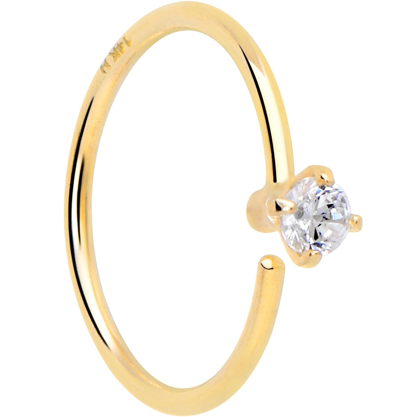 14k Solid Yellow Gold Bendable Nose Hoop 22G 5/16 with 2mm  CZ