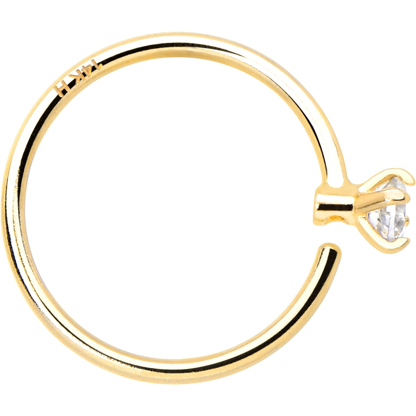 14k Solid Yellow Gold Bendable Nose Hoop 22G 5/16 with 2mm  CZ