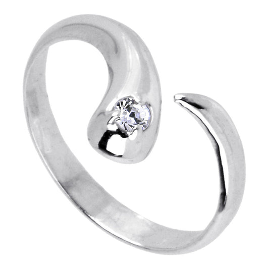 Solid 14k White Gold Cubic Zirconia Solitaire Flare Toe Ring
