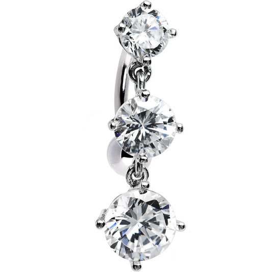 16G Solid 14k White Gold Top Mount CZ Belly Ring