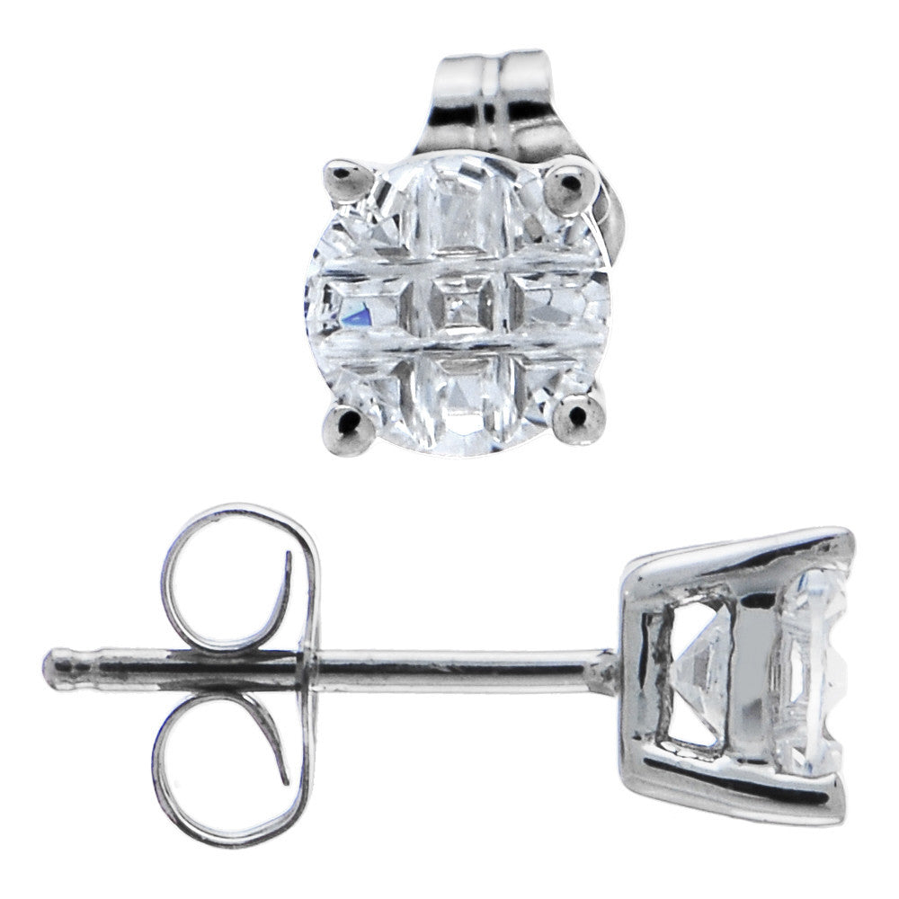 Sterling Silver .47 9-Segment Cubic Zirconia Stud Earrings