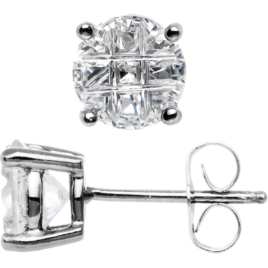 Sterling Silver .80 ct 9-Segment Cubic Zirconia Stud Earrings