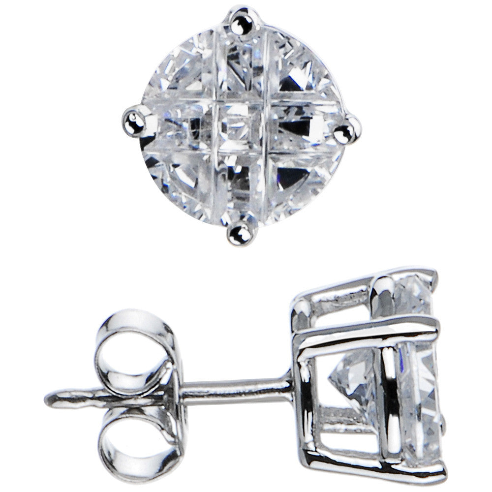 Sterling Silver 1.90 ct 9-Segment Cubic Zirconia Stud Earrings