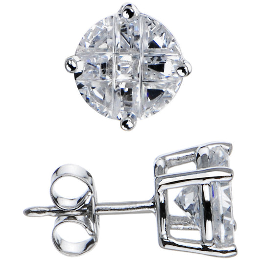 Sterling Silver 1.90 ct 9-Segment Cubic Zirconia Stud Earrings