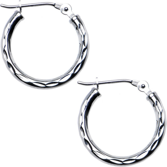 Solid 14K White Gold 9/16 Inch Twist Pattern Hoop Earrings