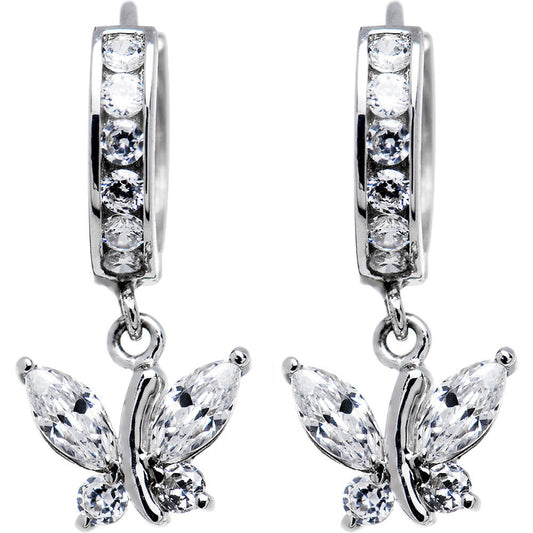 Sterling Silver CZ Butterfly Huggy Earrings