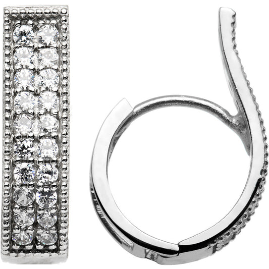 Sterling Silver Extended Cubic Zircoina Hoop Huggy Earrings
