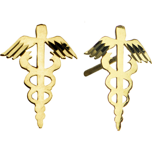 14k Yellow Gold Caduceus Medical Symbol Stud Earrings