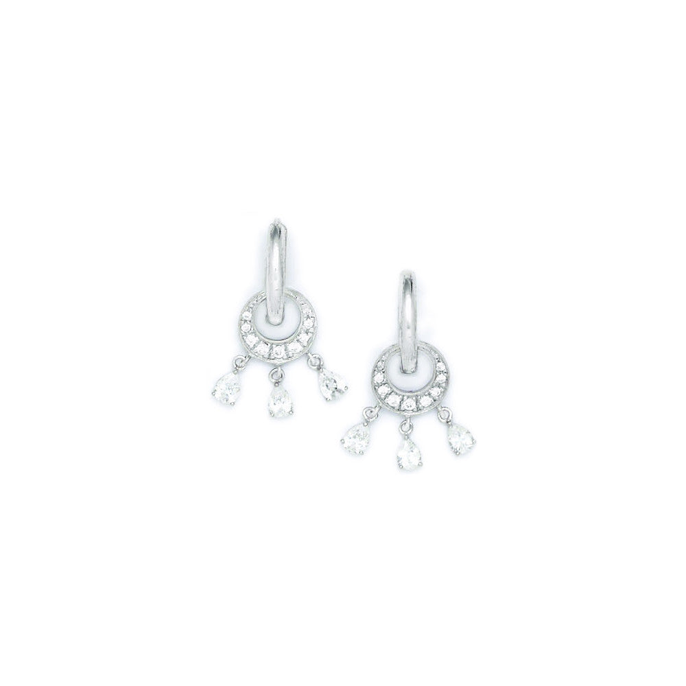 Sterling Silver Cubic Zirconia Chandelier Huggy Earrings