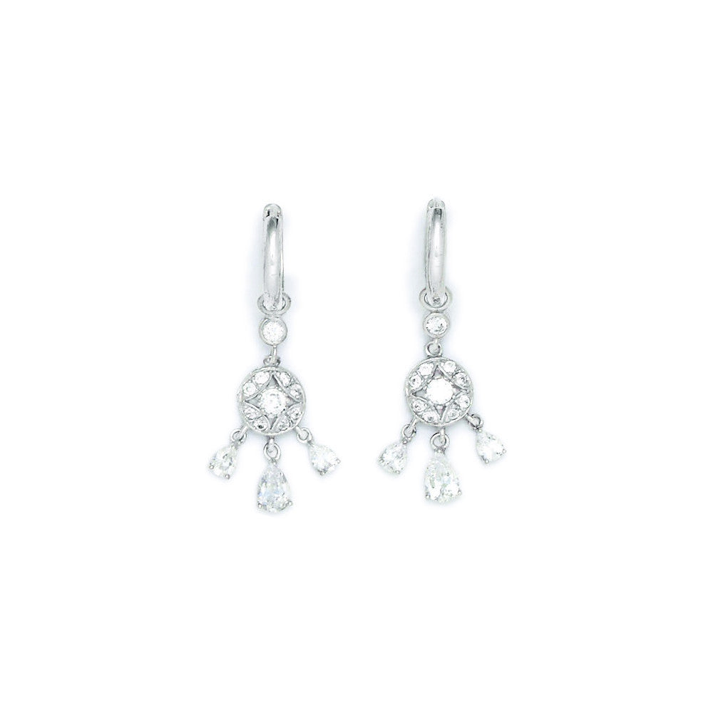 Sterling Silver CZ Elegance Chandelier Huggy Earrings