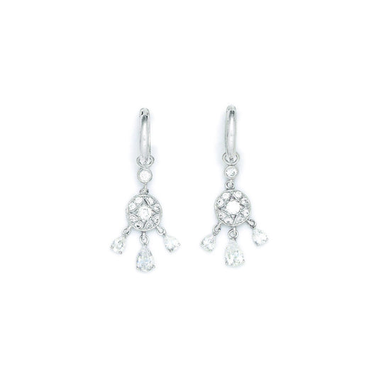 Sterling Silver CZ Elegance Chandelier Huggy Earrings