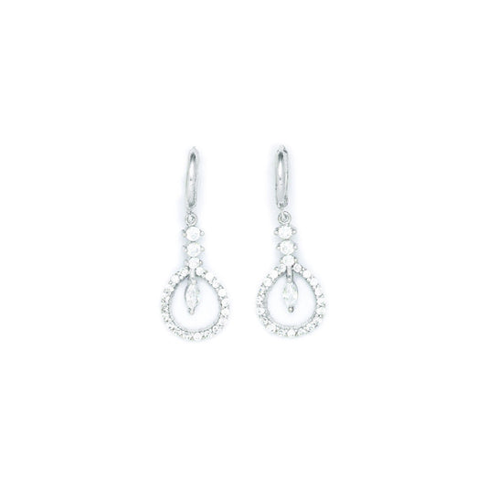 Sterling Silver CZ Teardrop Circle Dangle Huggy Earrings