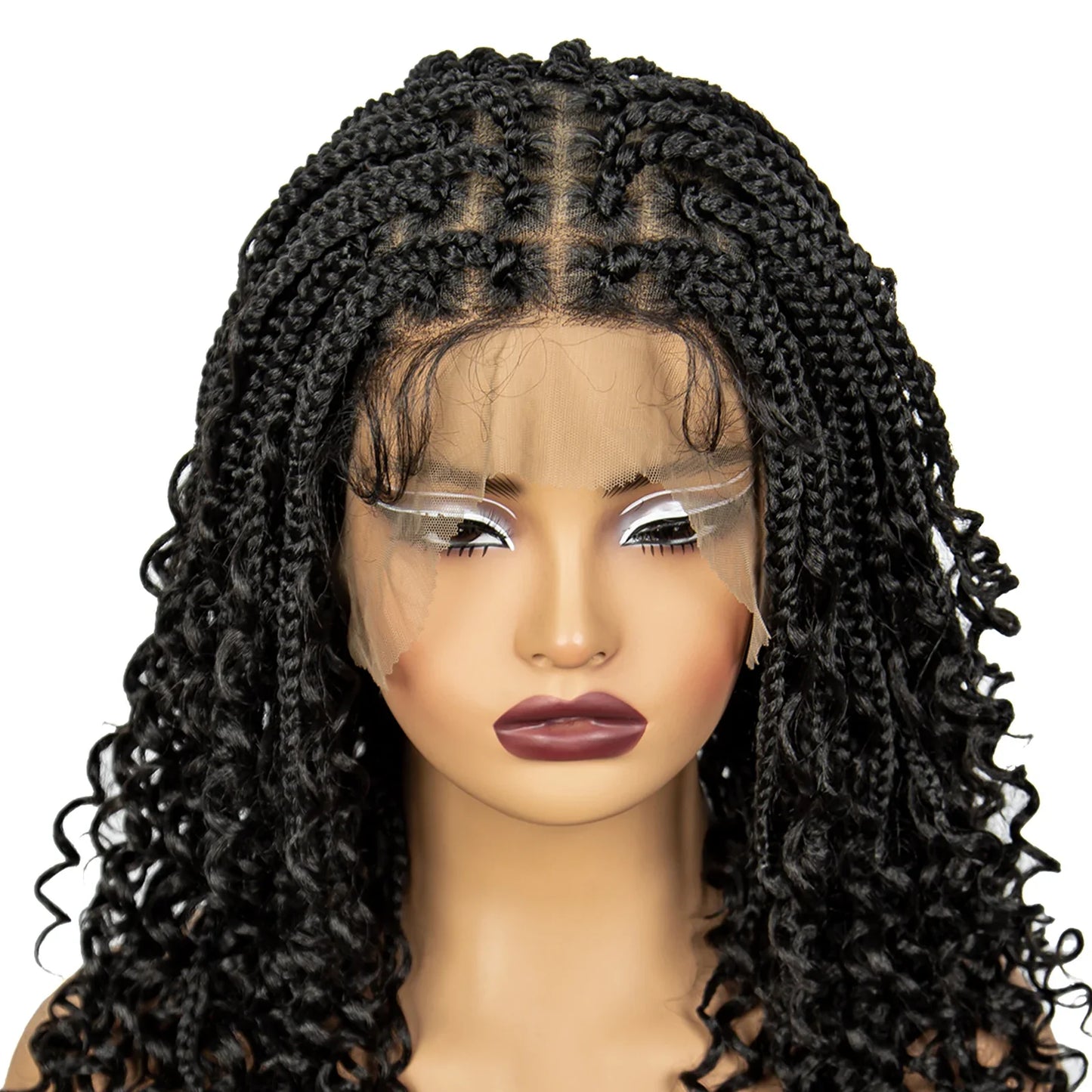 Boho Curly Ends Knotless Braids Wig | Transparent Full Lace | Baby Hair