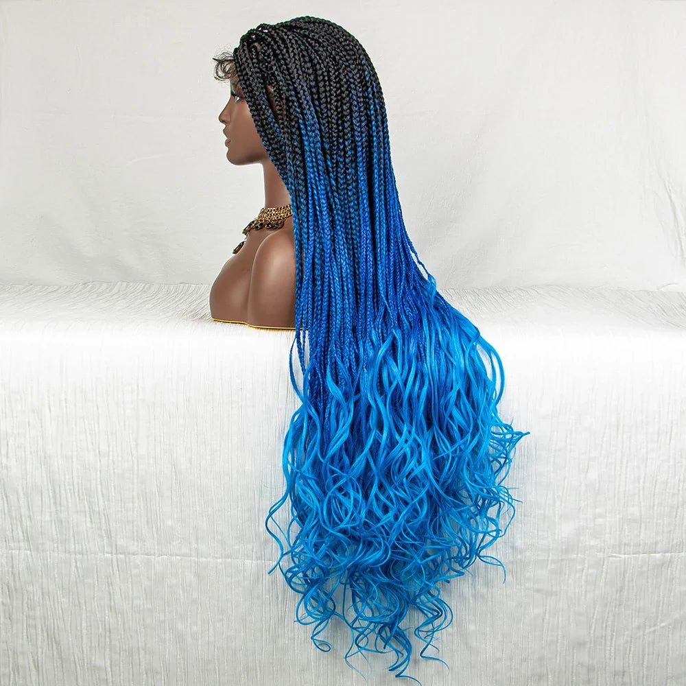 36" Water Wave Braided Wig | Lace Front | Baby Hair | Long Braids