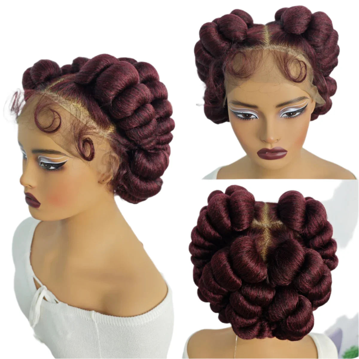 Ginger Orange Bantu Knotless Braids Wig | Short Cute Handmade | Full Lace