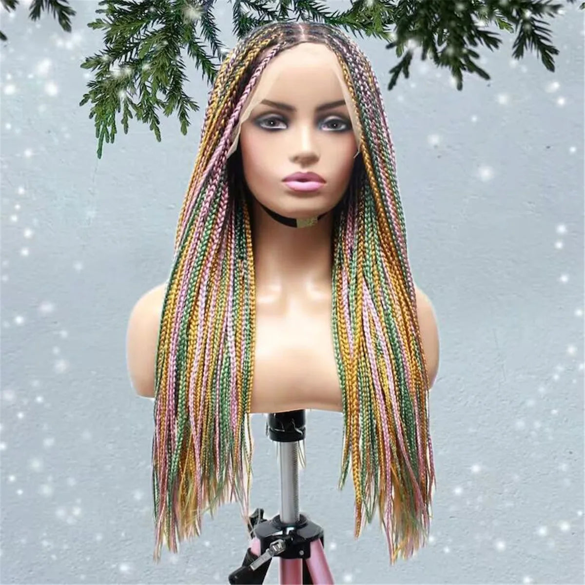 Knotless Box Braids Wig | Multi-Color Braided Lace Frontal Wig | Glueless & Lightweight | Kanekalon Synthetic Hair