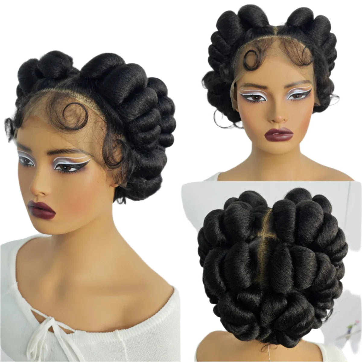 Ginger Orange Bantu Knotless Braids Wig | Short Cute Handmade | Full Lace