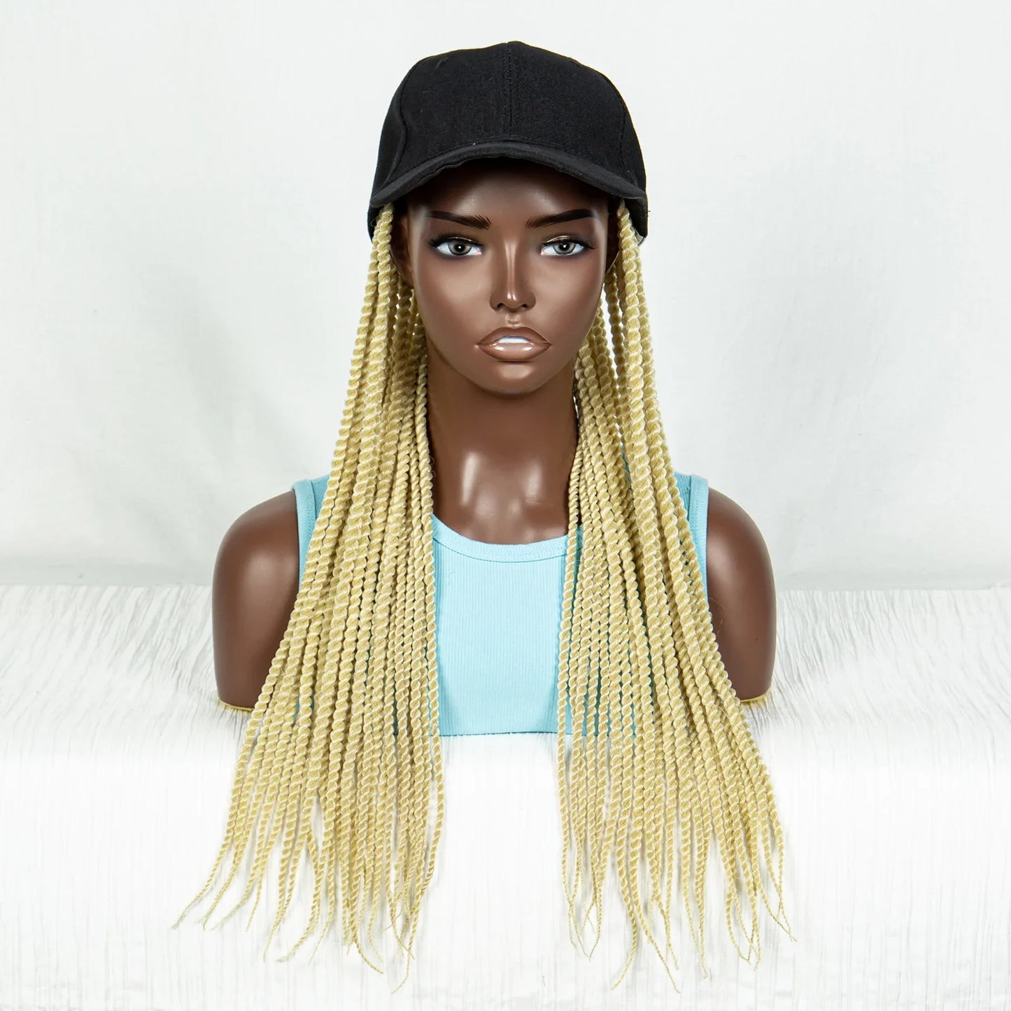 Straight Blonde Braided Hat Wig | Twist Crochet Knotless Box Braids | Baby Hair