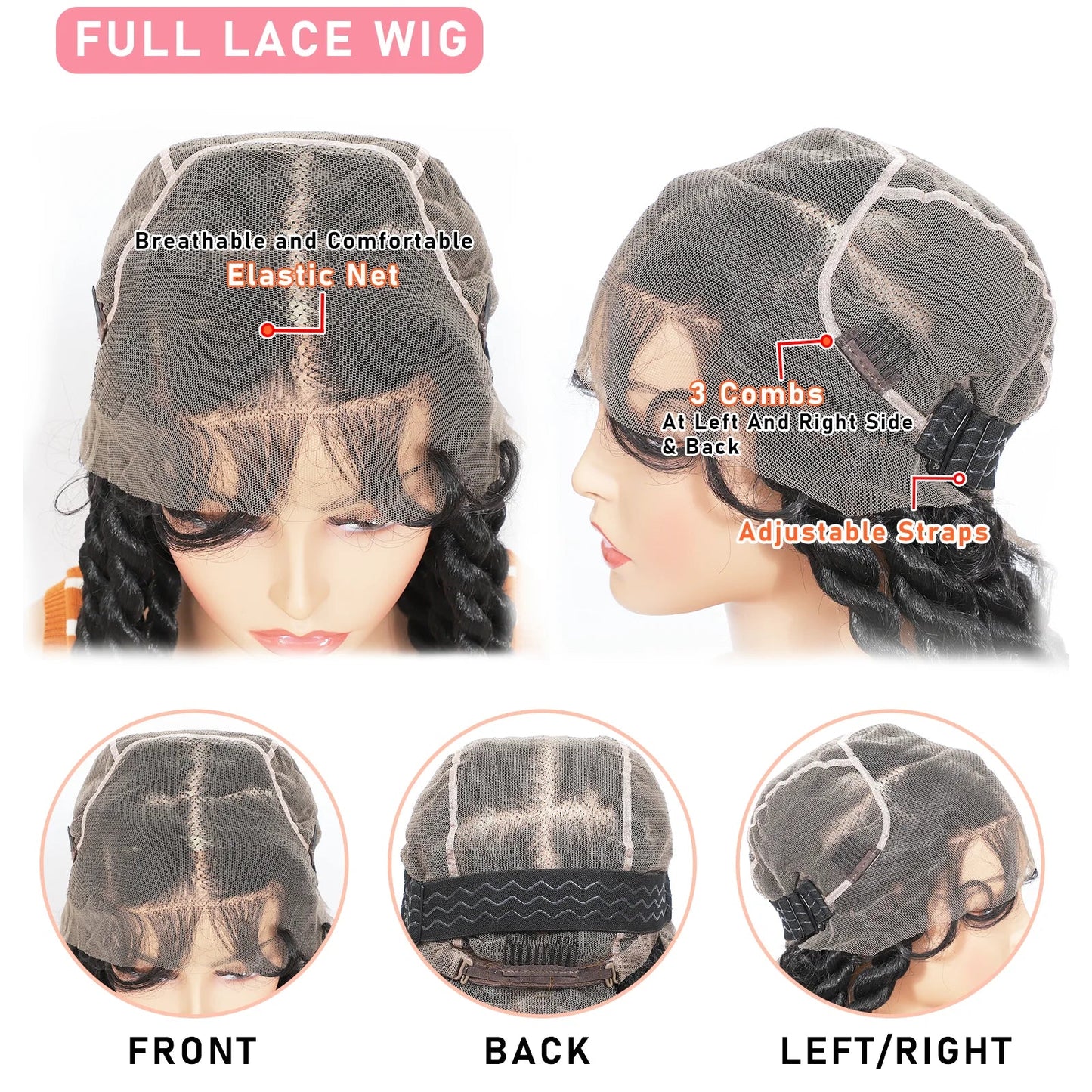 36" Hand-Tied Faux Locs Full Lace Wig | Transparent Lace | Goddess Braids | Synthetic Braided Wig