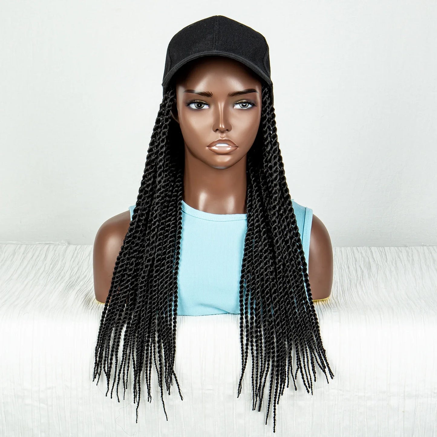 Straight Blonde Braided Hat Wig | Twist Crochet Knotless Box Braids | Baby Hair