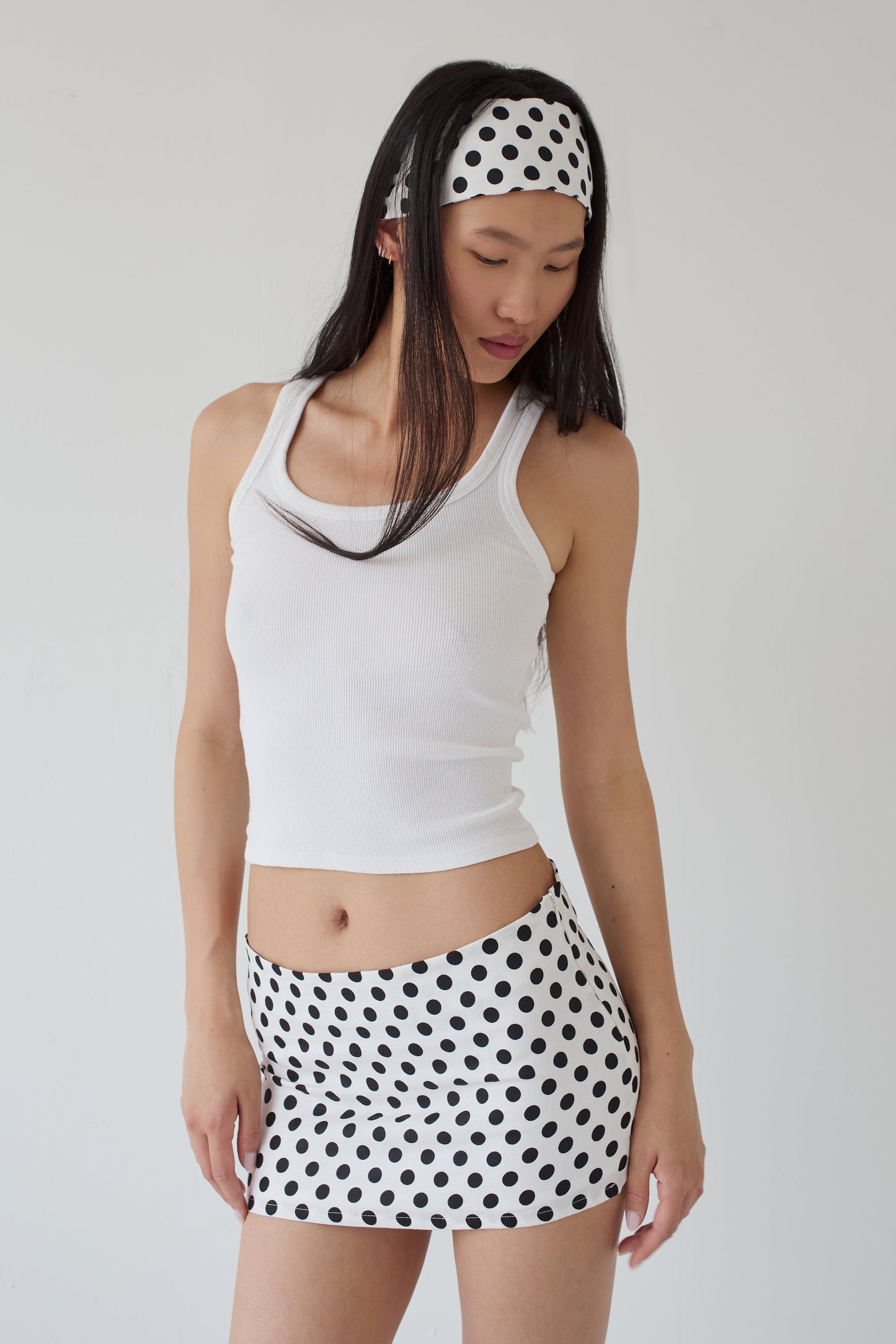 ASTRA polka dot micro mini skirt white