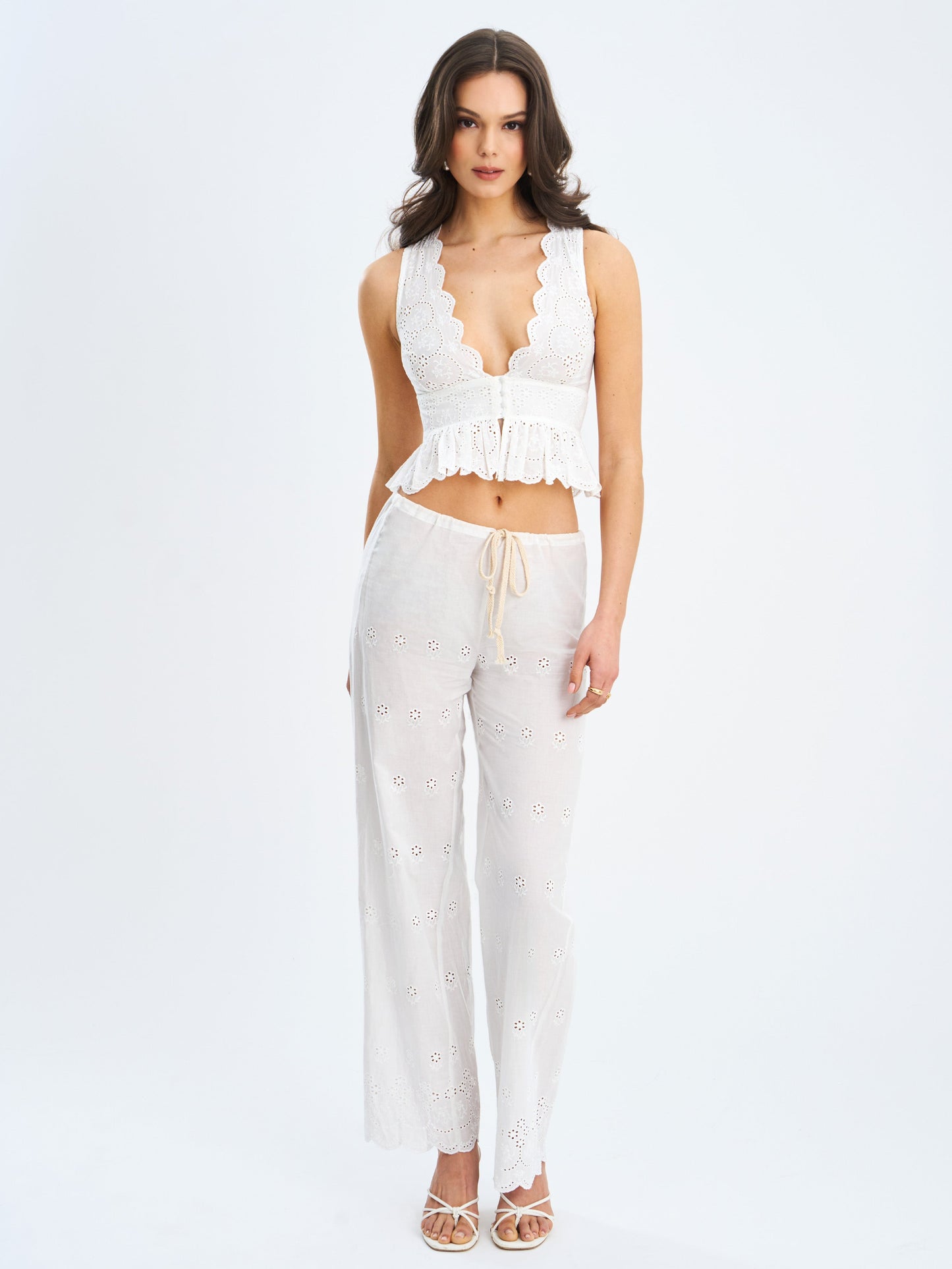 Raia White Eyelet Wave Trim Crop Vest Top