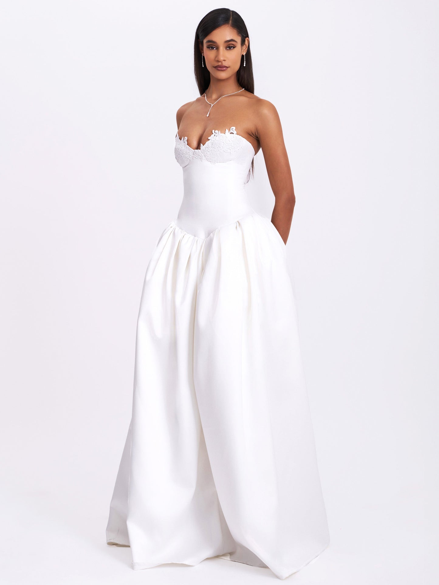 Naila Lace Trim Strapless Drop Waist Wedding Gown