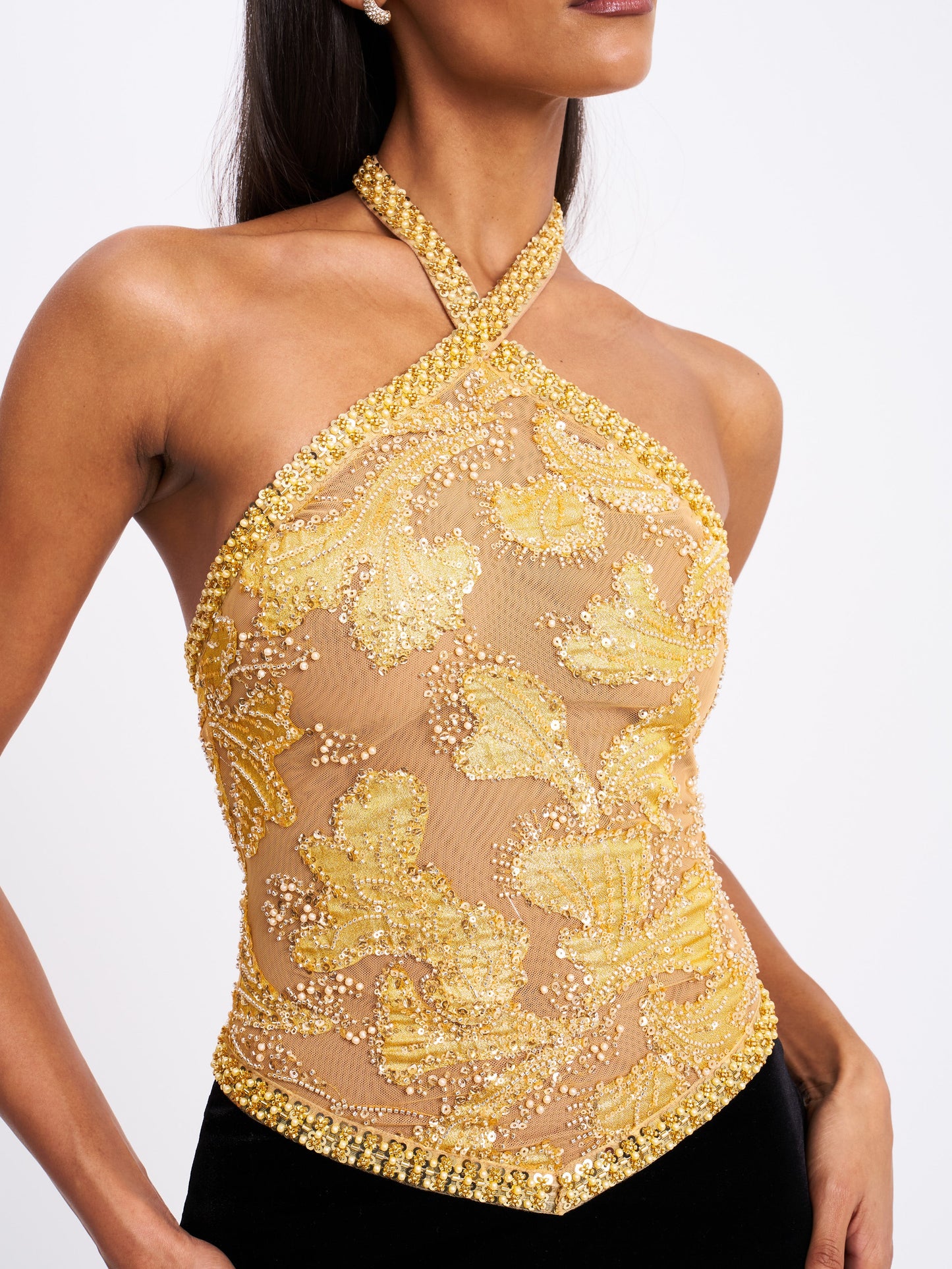 Gazelle Gold Embroidered Vintage Style Maxi Dress