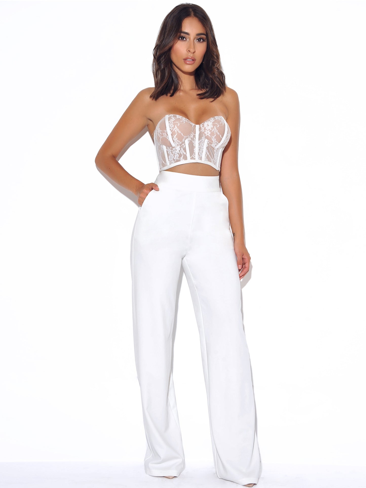 Never Enough White Stretch Crepe Wide Leg Trousers