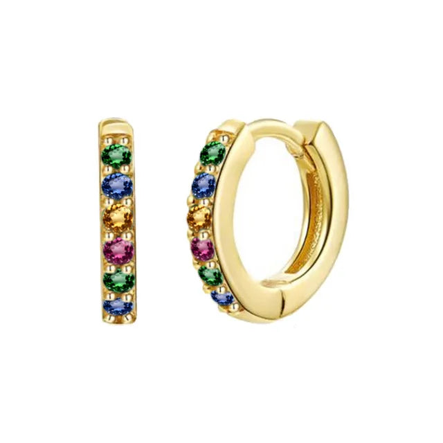 Color Zircon Earrings For Women 925 Sterling Silver Earrings Hoops Pendientes Plata Piercing Gold Jewelry