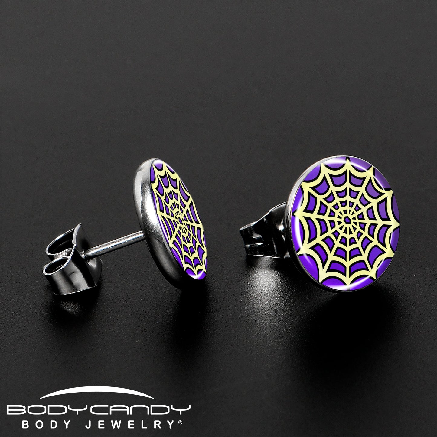 Two Tone Spider Web Stud Earrings by Onyx O