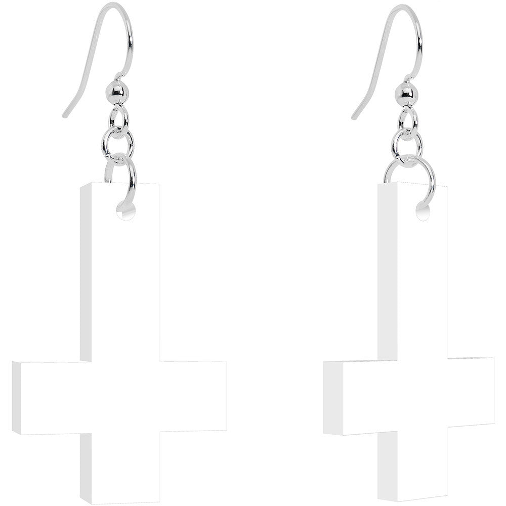 White Inverted Cross Dangle Earrings