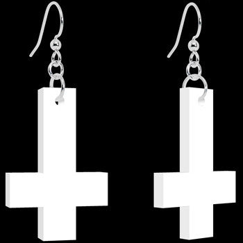 White Inverted Cross Dangle Earrings
