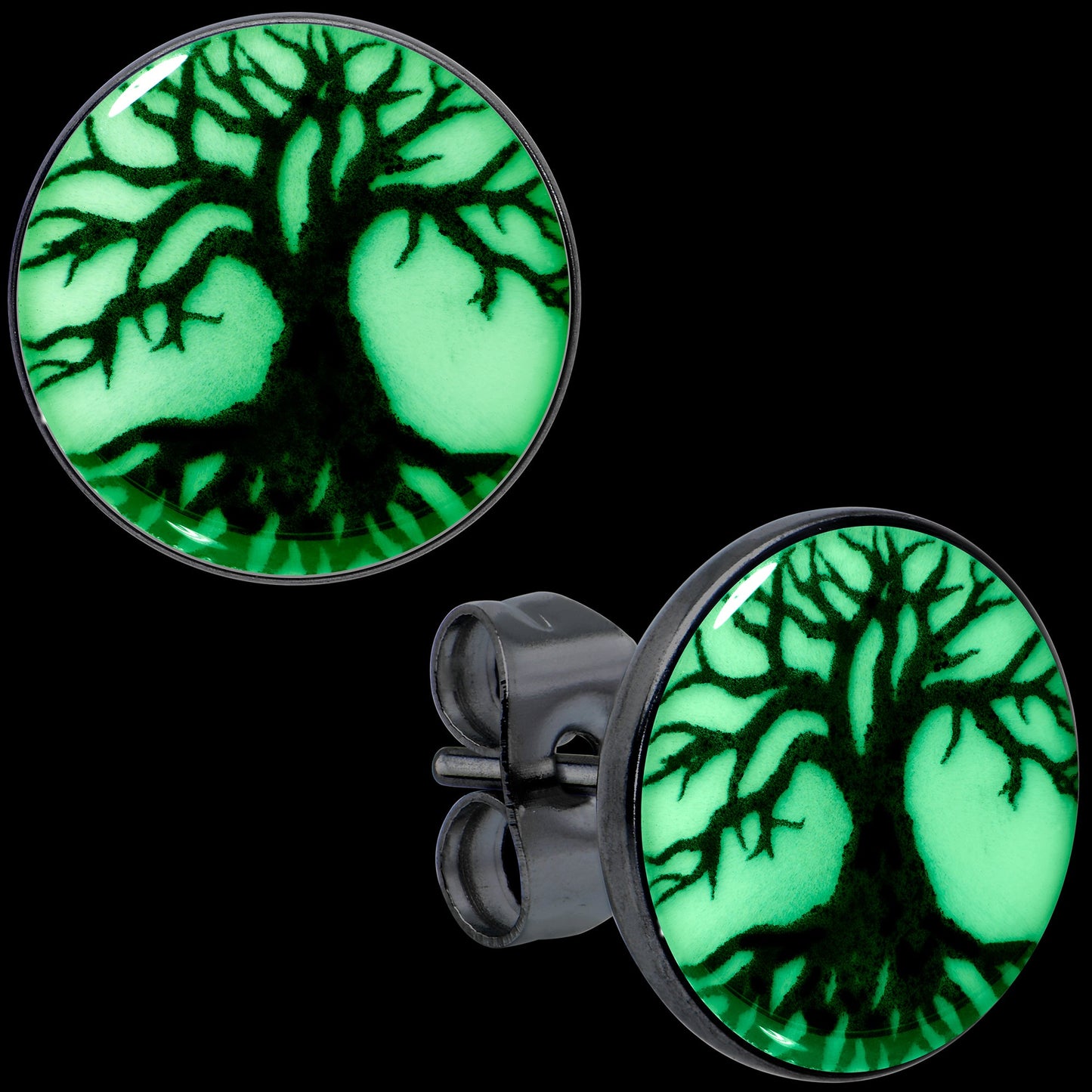 Stainless Steel Tree of Life Glow in the Dark Stud Earrings by Onyx O