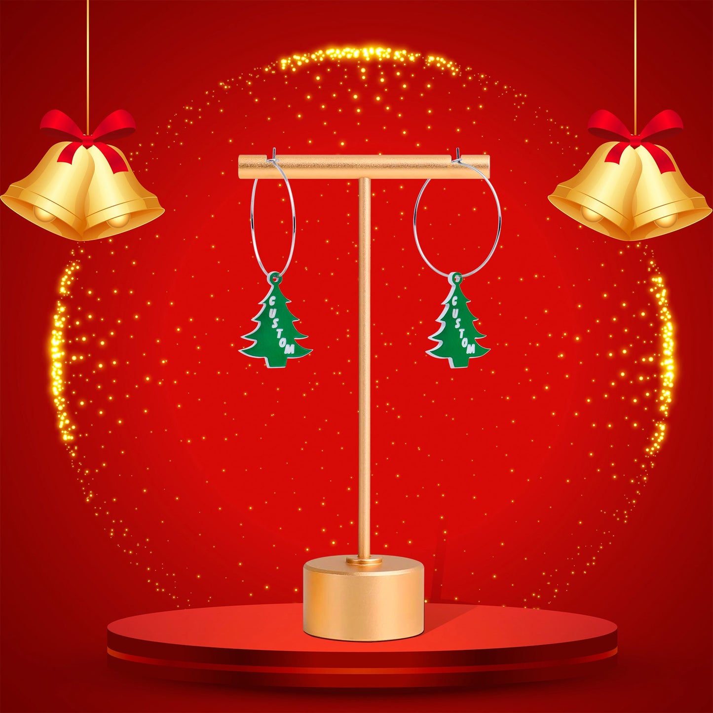 Custom Christmas Tree Personalized Hoop Earrings
