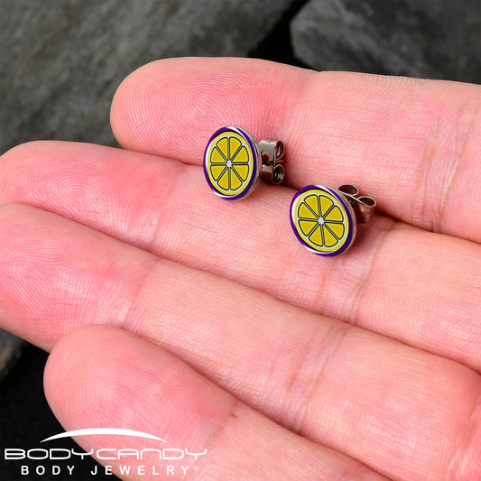 Yellow Slice of Lemon Stud Earrings by Onyx O