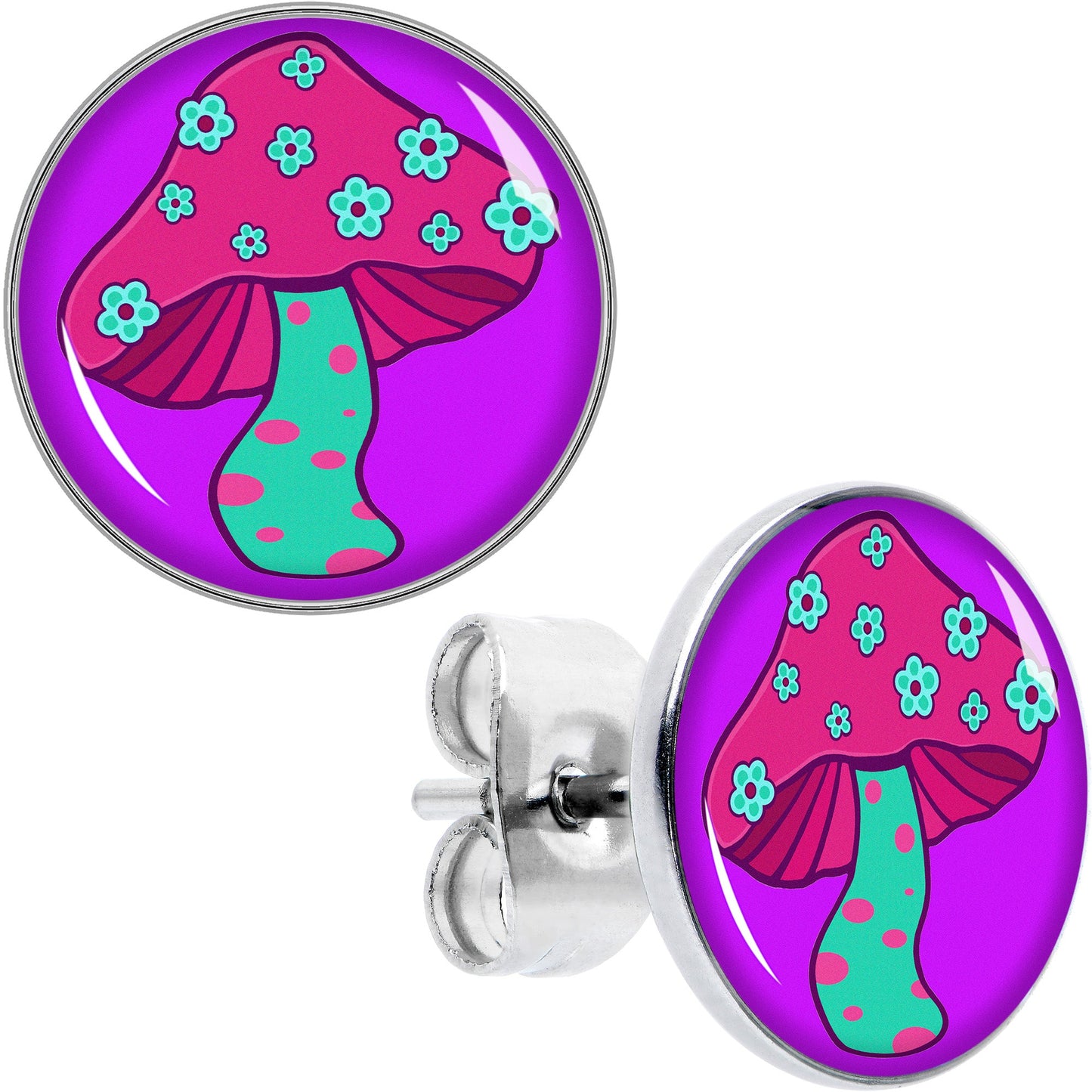 Funky Floral Mushroom Stud Earrings by Onyx O
