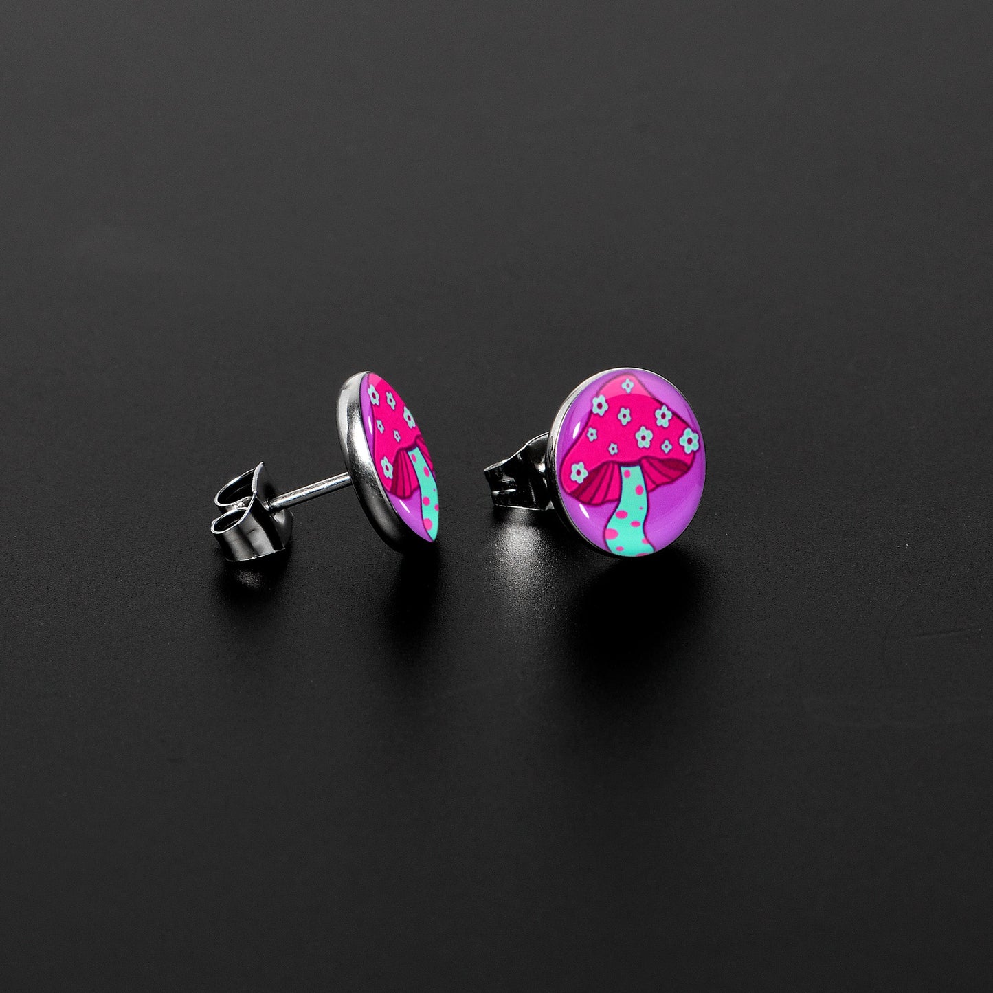 Funky Floral Mushroom Stud Earrings by Onyx O