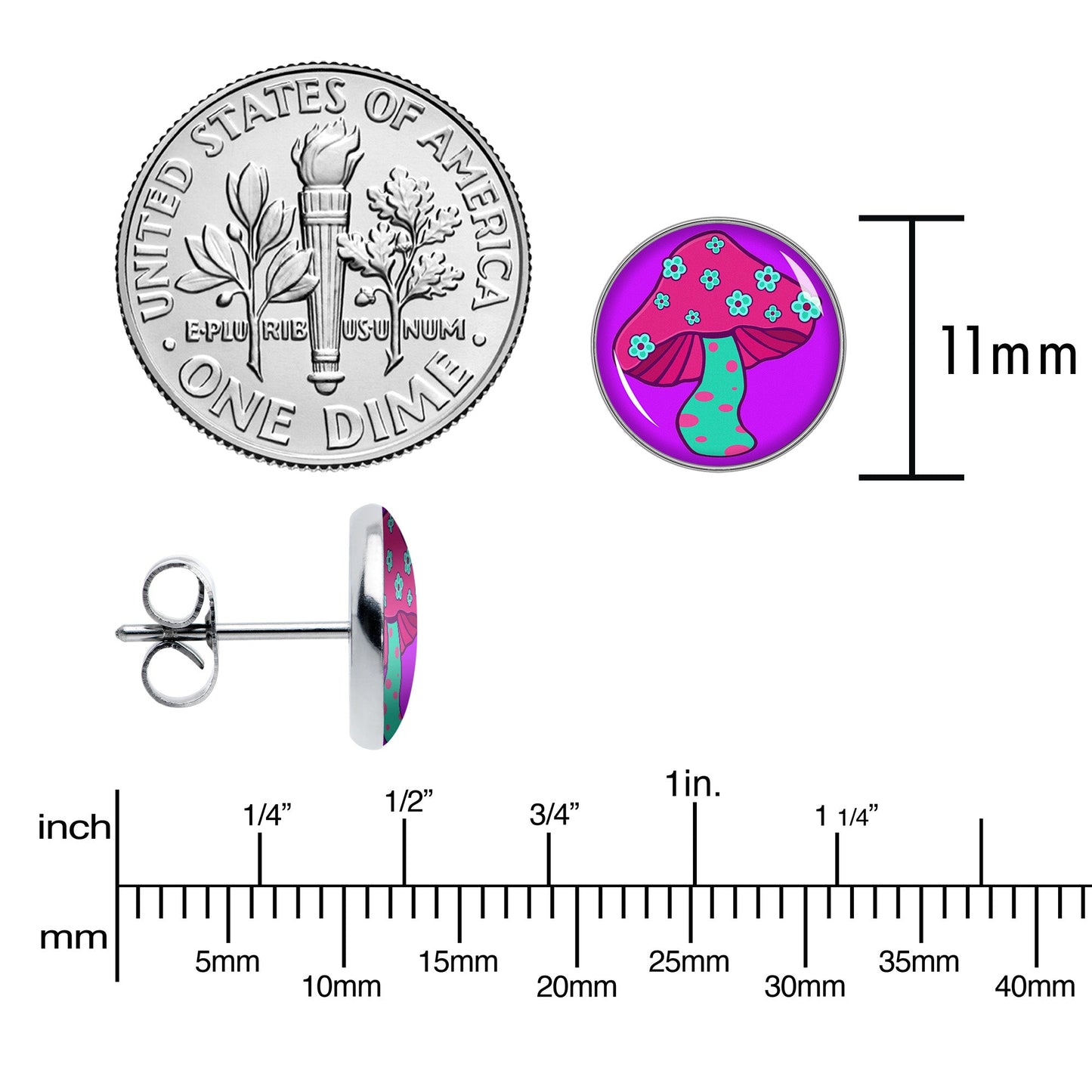 Funky Floral Mushroom Stud Earrings by Onyx O