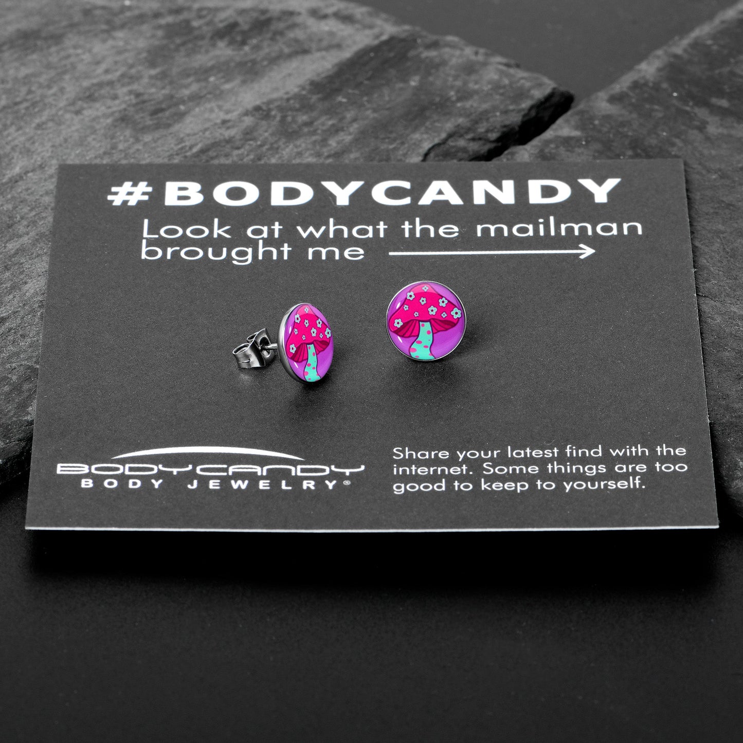 Funky Floral Mushroom Stud Earrings by Onyx O