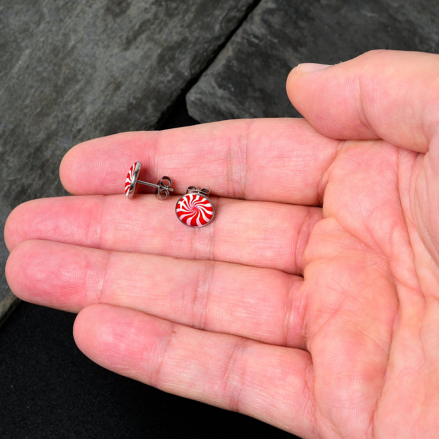 Holiday Peppermint Candy Stud Earrings