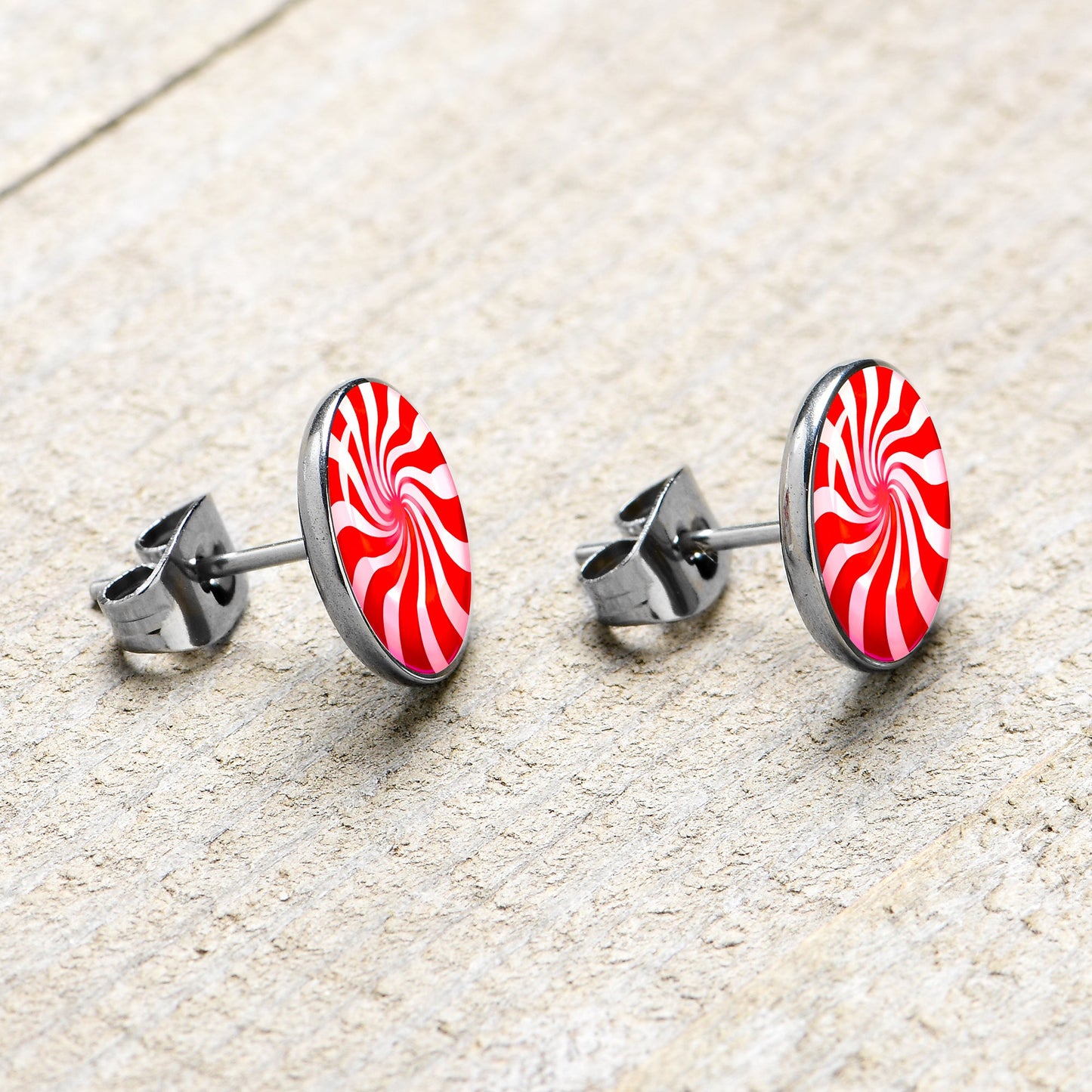 Holiday Peppermint Candy Stud Earrings