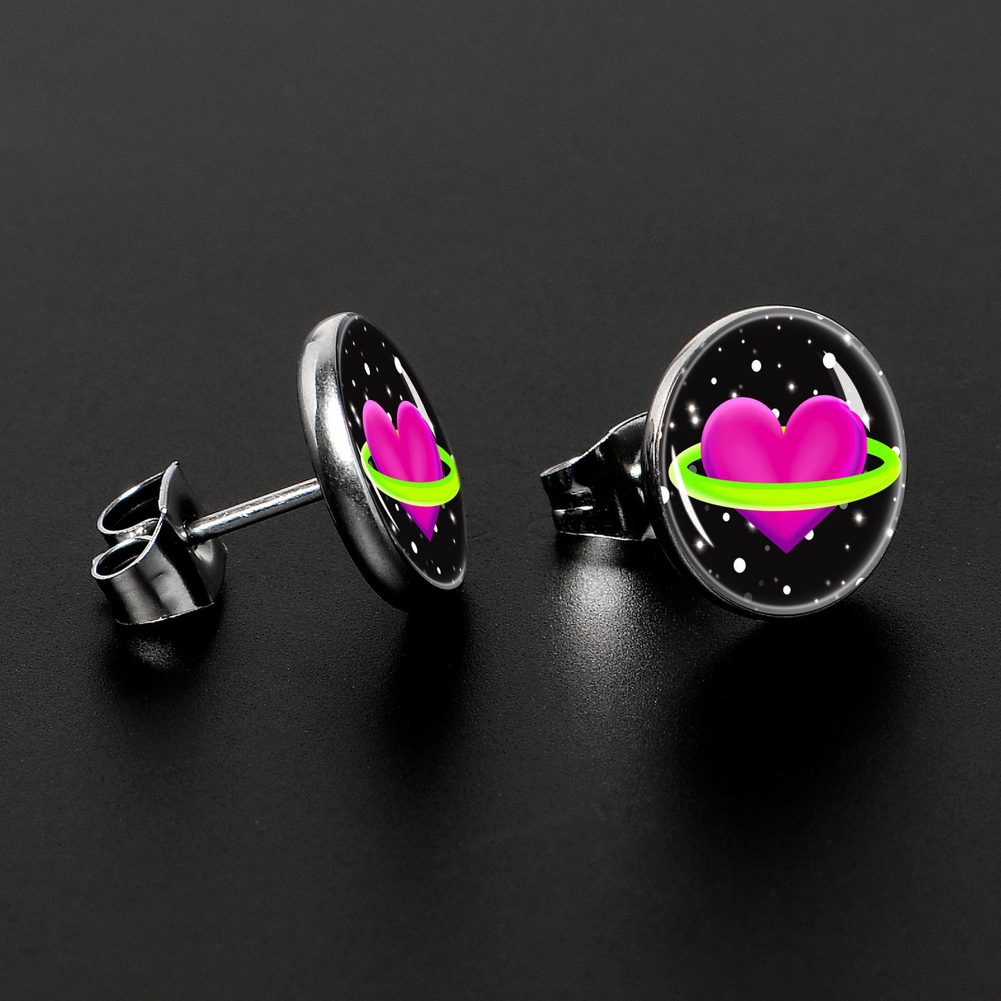 Heart Planet Stud Earrings by Onyx O