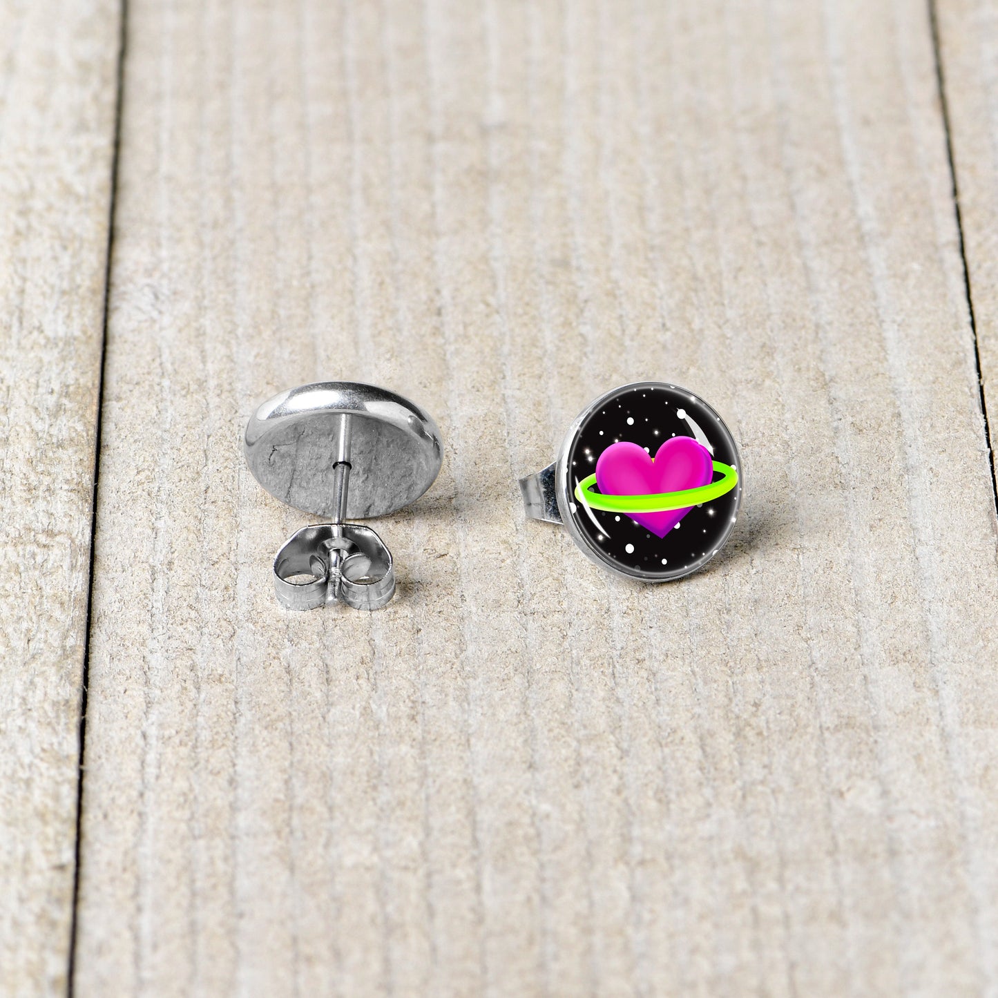 Heart Planet Stud Earrings by Onyx O