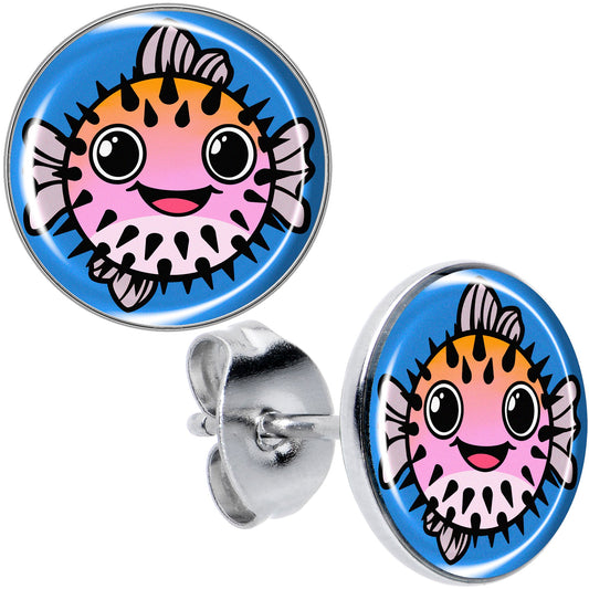 Swimming Pink Pufferfish Stud Earrings by Onyx O