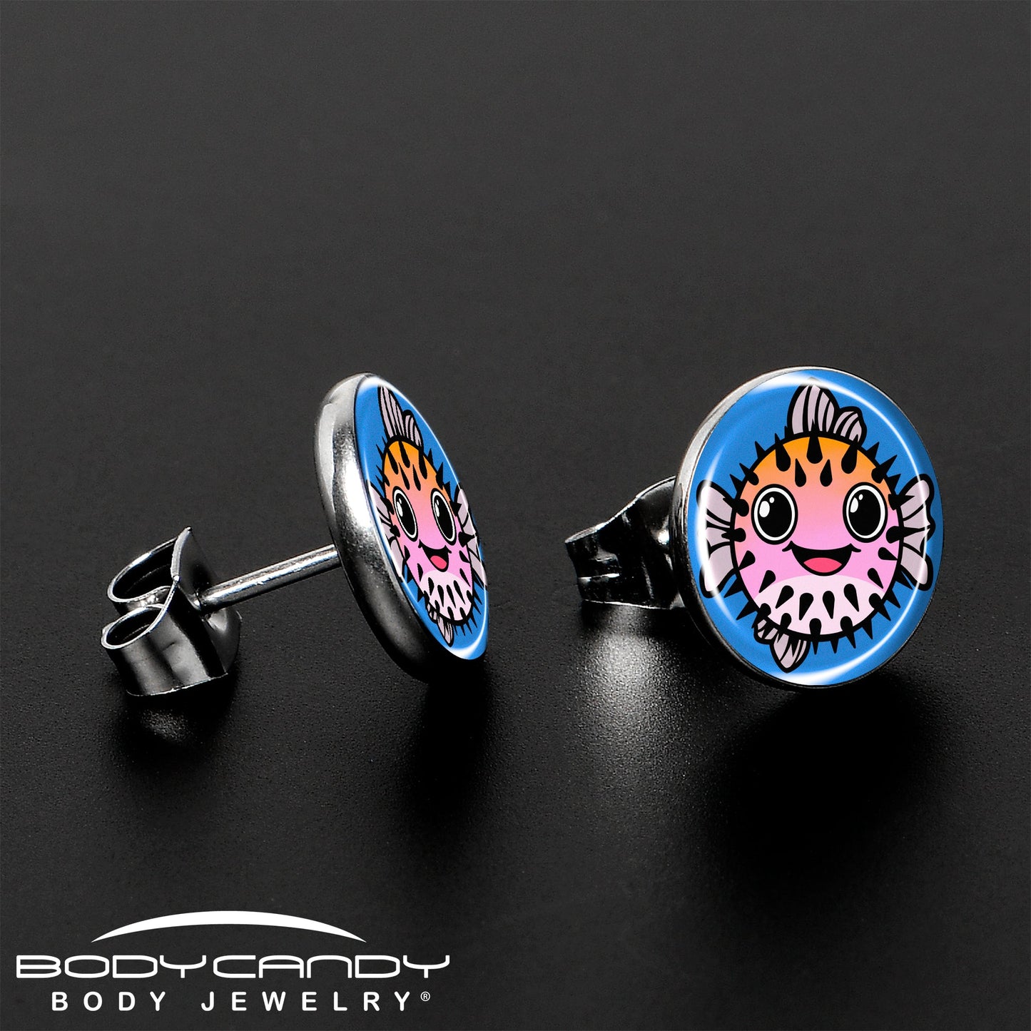Swimming Pink Pufferfish Stud Earrings by Onyx O
