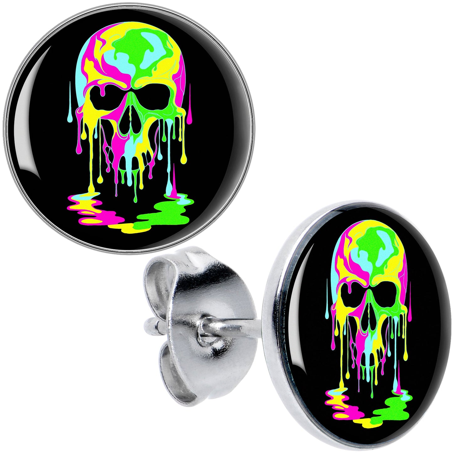 Ultra Bright Melting Skull Stud Earrings by Onyx O